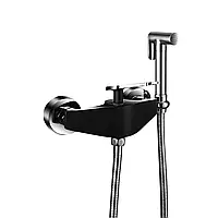 Змішувач для душу з гігієнічною лійкою Frap F2057, чорний/хром