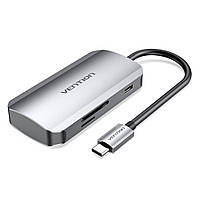 Хаб Vention TNHHB USB 3.1 Type-C - 3х USB 3.0 SD TF PD 100W 6в1 5 Гб/с Grey