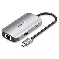 Хаб Vention TNFHB USB 3.1 Type-C - 3х USB 3.0 RJ45 Gigabit PD 100W 5в1 Grey