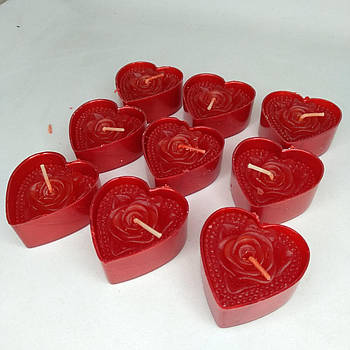 Свічки до Дня Святого Валентина серце з трояндою набор 9 шт