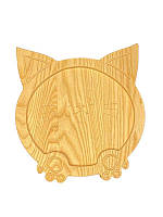 Менажниця дерев'яна кругла Кішка Світле дерево ручна робота