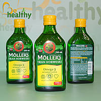 Жидкий рыбий жир (Омега 3) со вкусом лимона для взрослых и детей, Omega-3 Mollers Gold Tran, 250 мл