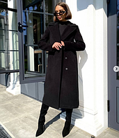 Жіноче демісезонне утеплене чорне класичне пальто з поясом демісезонне утеплене чорне