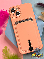 Чехол с кармашком под карту на Айфон 14 Розовый , TPU CardHolder Iphone 14 Pink Sand