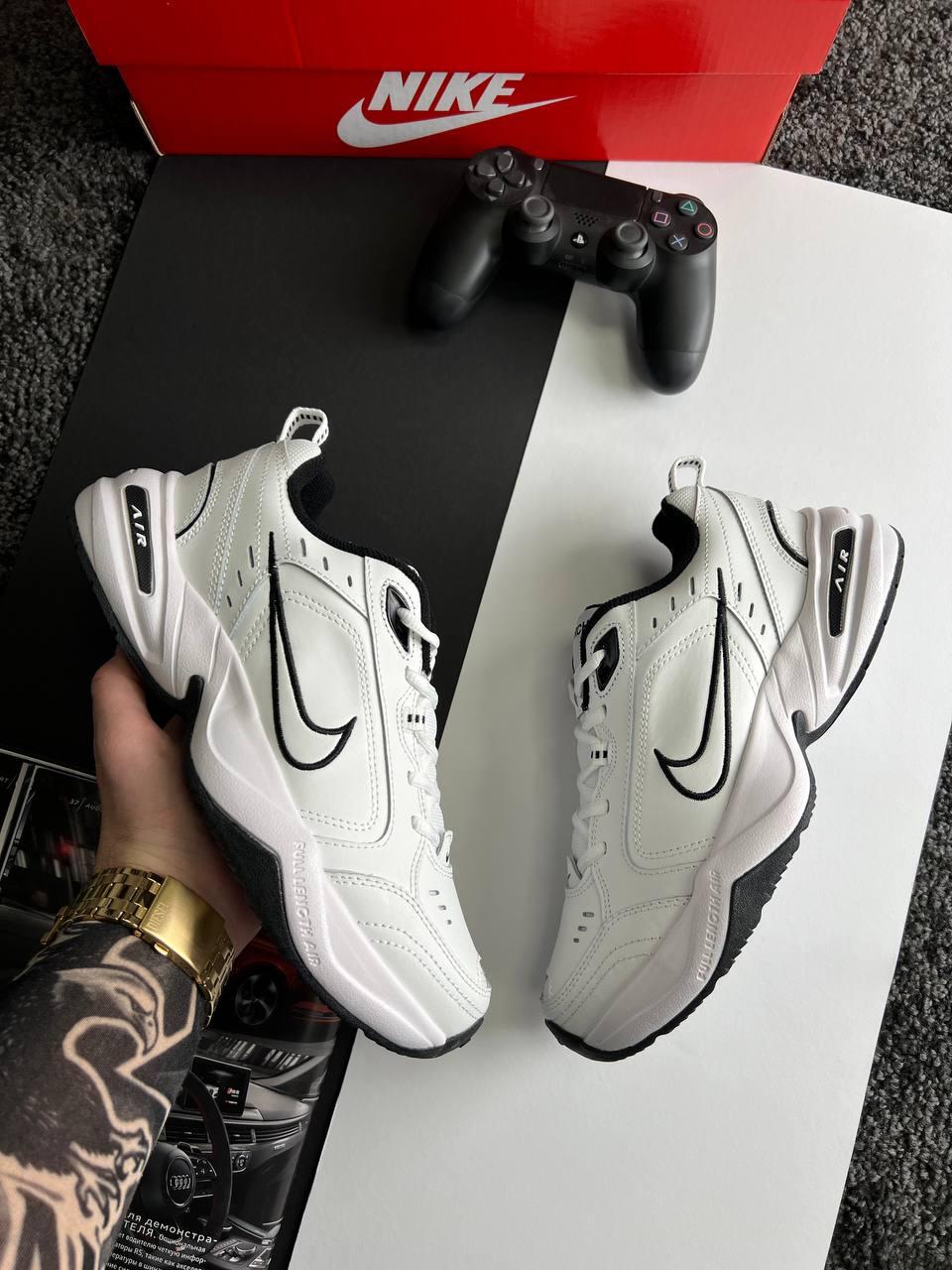 Чоловічі кросівки Nike Air Max Monarch IV All White Black Взуття Найк Аїр Макс Монарх білі шкіряні демісезон