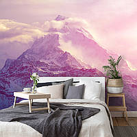 Флизелиновые фотообои на стену 312x219 см 3D Природа Розовый пейзаж Снег в горах (14579VEXXL) Клей в подарок