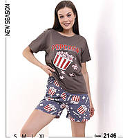 Стильна жіноча піжама-футболка з коротким рукавом і шорти якість бавовна S-M-L-XL