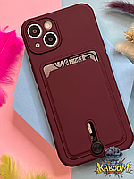 Чехол с кармашком под карту на Айфон 14 Бордовый , TPU CardHolder Iphone 14 Maroon