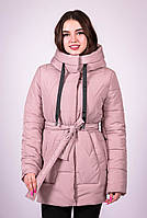 Куртка теплая женская капучино с капюшоном плащевка средней длины Актуаль 050, 42