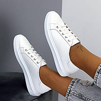 Жіночі кеди літні шкіряні на шнурівці класичні білі натуральна шкіра 38