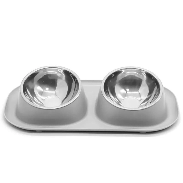 Миска для собак TRYshop 2 х 350 мл подвійна на підставці, Сірий