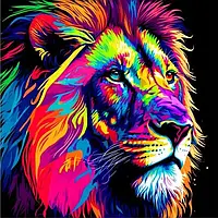 Набор для росписи по номерам Цветной могучий лев Strateg на черном фоне размером 40х40 см