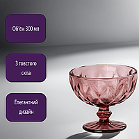Набор креманок для мороженого граненая из толстого стекла набор для десертов и салатов 6 шт., Розовый