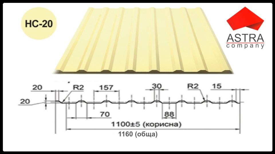 Профнстил НС-20 Астра 0.45 мм Polysteel / PE / RAL - фото 2 - id-p2090523980