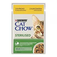 Влажный корм для кошек CAT CHOW консервы для стерилизованных кошек курица и баклажаны 85г