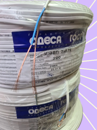 Кабель, шнур багатожильний ШВВП 2х0,75 плоский ГОСТ Одеса ЄС (кратно 50м), фото 1