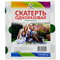 Скатертина одноразова 120х150 см біла в зелений горошок (100)