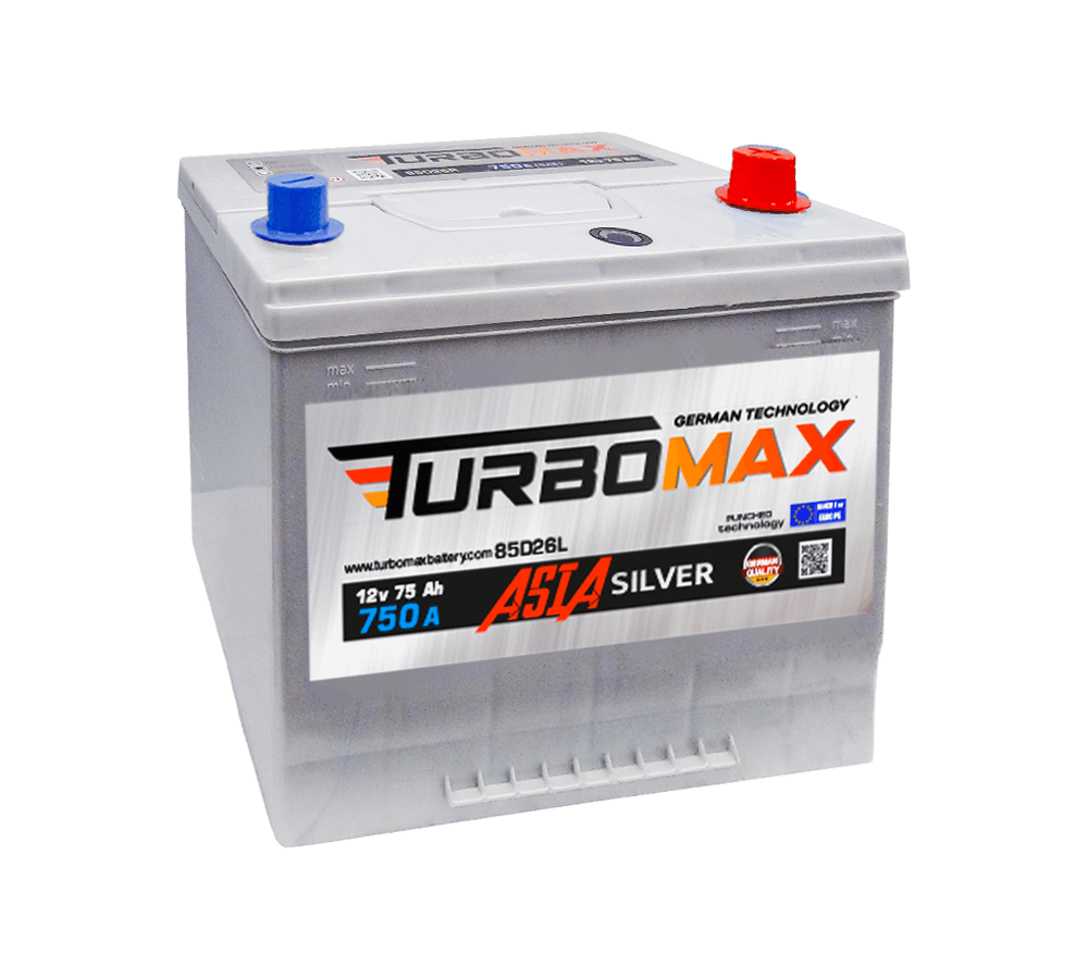 Акумулятор автомобільний TURBOMAX Asia 75 Ah (R+) (750A) 85D26L