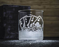 Счастливый стакан для виски с гравировкой Четыре Туза - Подарок на удачу для игрока в покер
