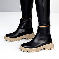 Жіночі шкіряні демісезонні черевики на блискавці чорні на світлій підошві натуральна шкіра 37