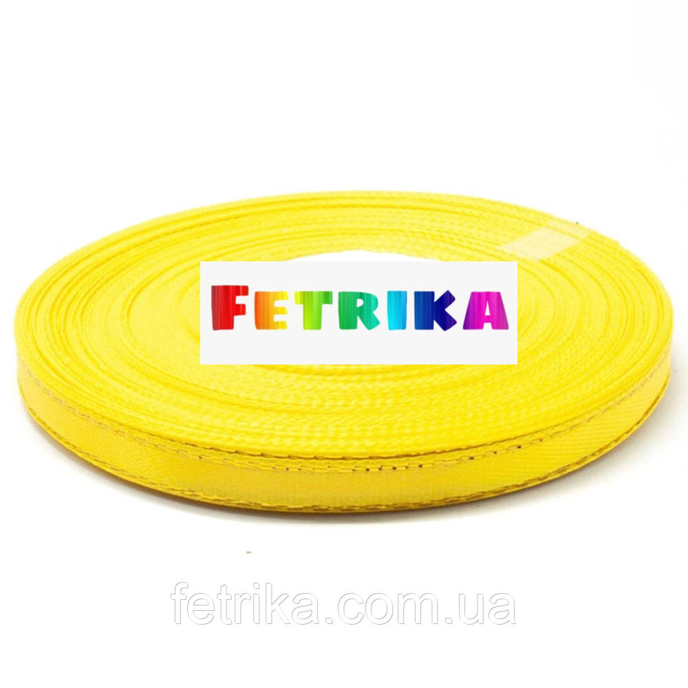 Стрічка атласна яскраво-жовта з золотим люрексом 0,6 см, фото 1