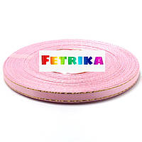 Стрічка атласна світло-рожева з золотим люрексом 0,6 см