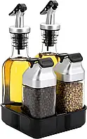 Органайзер для специй и жидкостей на подставке GLASS-SILVER 4 шт Диспенсер для оливкового масла
