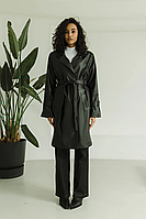 Модный кожаный тренч плащ классический с поясом 42-52 размеры разные цвета черный 44