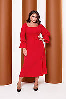 Женское платье миди с передним разрезом и рукав три четверти в больших размерах Червоний, 48-52