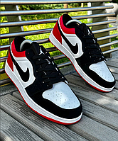 Мужские кроссовки Nike Air Jordan 1 Low Black White Red низкие Найк Джордан Лоу черно красные короткие