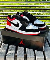 Мужские кроссовки Nike Air Jordan 1 Low Black White Red низкие Найк Джордан Лоу черно красные короткие 41