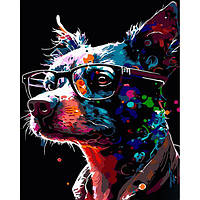 Набор для росписи по номерам Яркая собачка в очках Стратег на черном фоне 40х50см (AH1017)