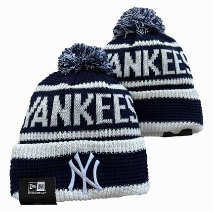 Шапка з бубоном NY Нью йорк Янкіс Нью-Йорк Янкіз New York Yankees Темно-Синя, фото 1