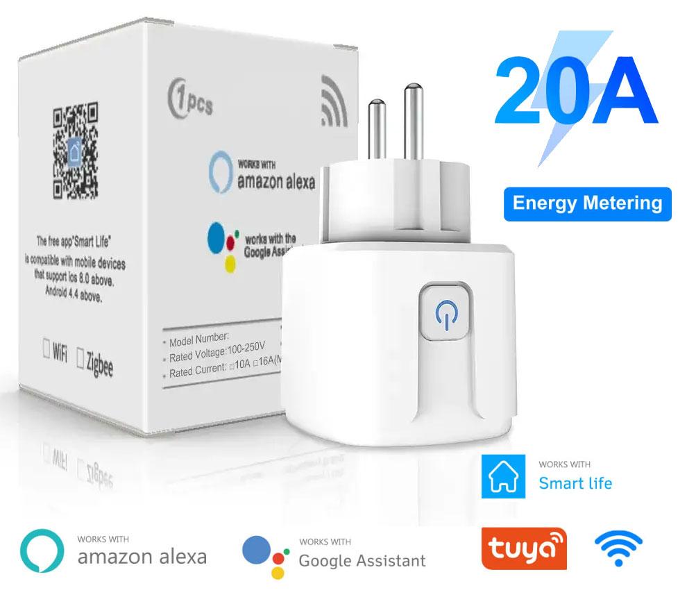 WI-FI розетка 20А Smart Plug з моніторингом електроенергії, енергометром Tuya Smart Life