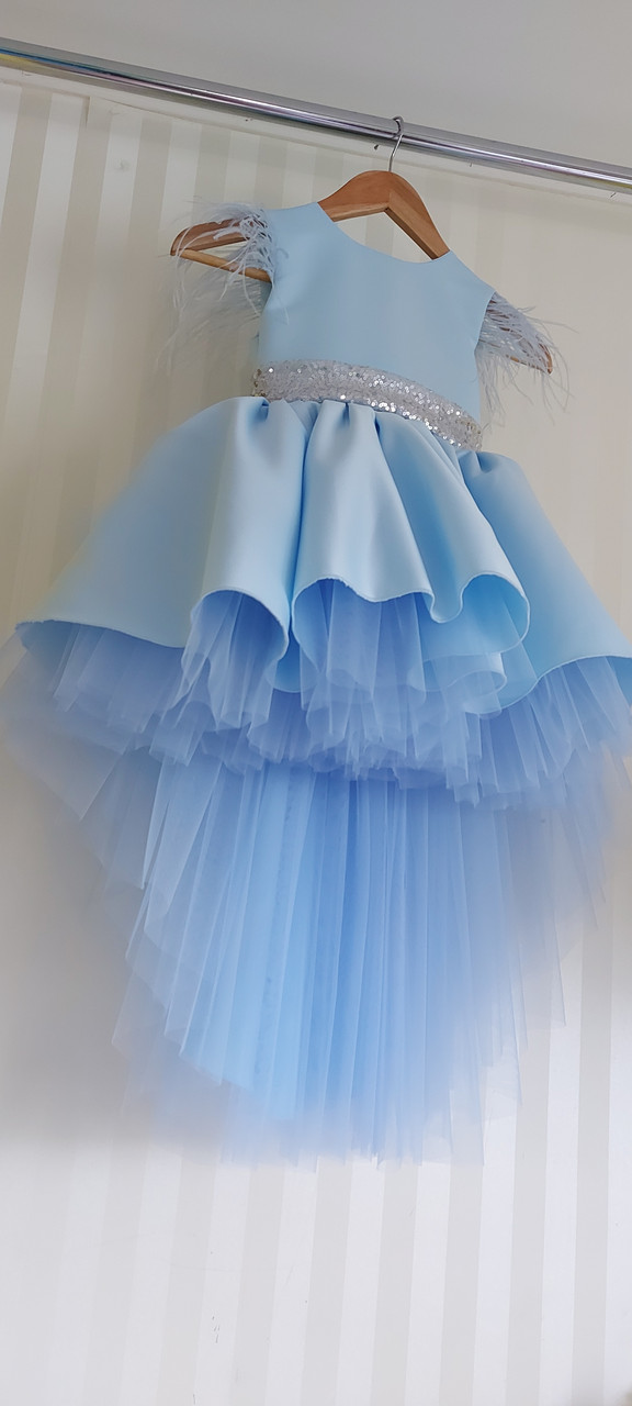 Сукня для дівчинки зі шлейфом блакитна, випускна