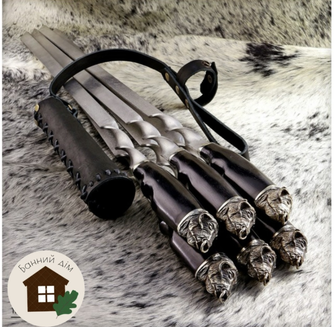 Комплект шампурів для люля-кебаб ручної роботи "Буйволи", фото 1