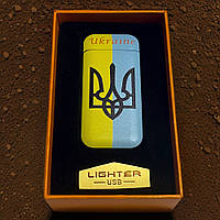 Электроимпульсная USB зажигалка принт Ukraine HL115 перекрестная молния желто-голубая
