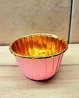 Бумажная усиленная метализированная форма розовый/золото для кексов, маффинов, капкейков 1 шт