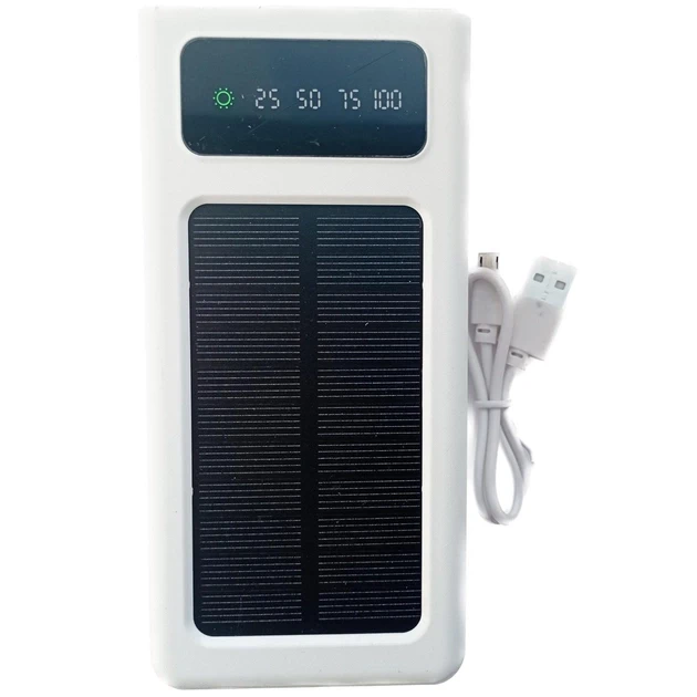 УМБ Power Bank Solar 50000mAh повербанк 4 в 1 із сонячною панеллю, екраном, ліхтариком White Краща ціна