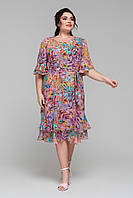 Красивое женское легкое платье из шифона с цветочным принтом, большие размеры