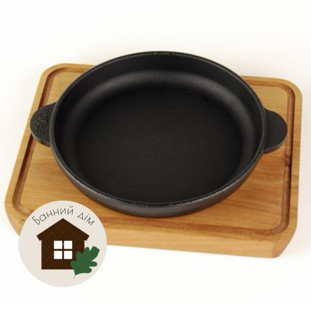 Сковорода чавунна на дерев'яній підставці (16 см), фото 1