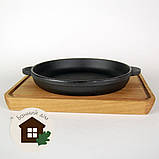 Сковорода чавунна на дерев'яній підставці (16 см), фото 3