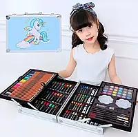 Детский набор для творчества в алюминиевом чемодане "Единорог" 145 предметов голубой Лучшая цена