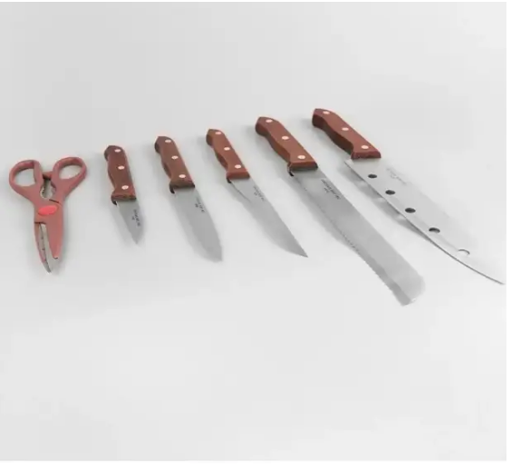Набор ножей из нержавеющей стали MAESTRO MR-1401, Нож для кухни в деревянной подставке (7 предметов) - фото 3 - id-p2090668794