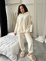 Женский мягкий домашний махровый костюм-пижама штаны и худи (молочный, графитовый, сиреневый, пыльная Роза)
