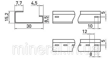 DIN-рейка e.din.stand.rail.301, G-подібна, перфорована, 1м, глибина 15мм, товщина 1,5мм, фото 3