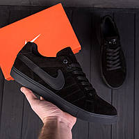 Мужские кроссовки Nike черные, кожаные (найк) демисезонные, весна / осень