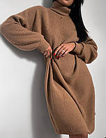 Теплое женское платье в длине мини, отложной воротник 42/46 размер, (черный, мокко, молочный, графитовый)