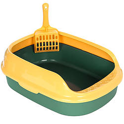 Туалет круглий для кішок з лопаткою Taotaopets 227701 40*29*13,5 cm Зелений з жовтим (11035-62340)