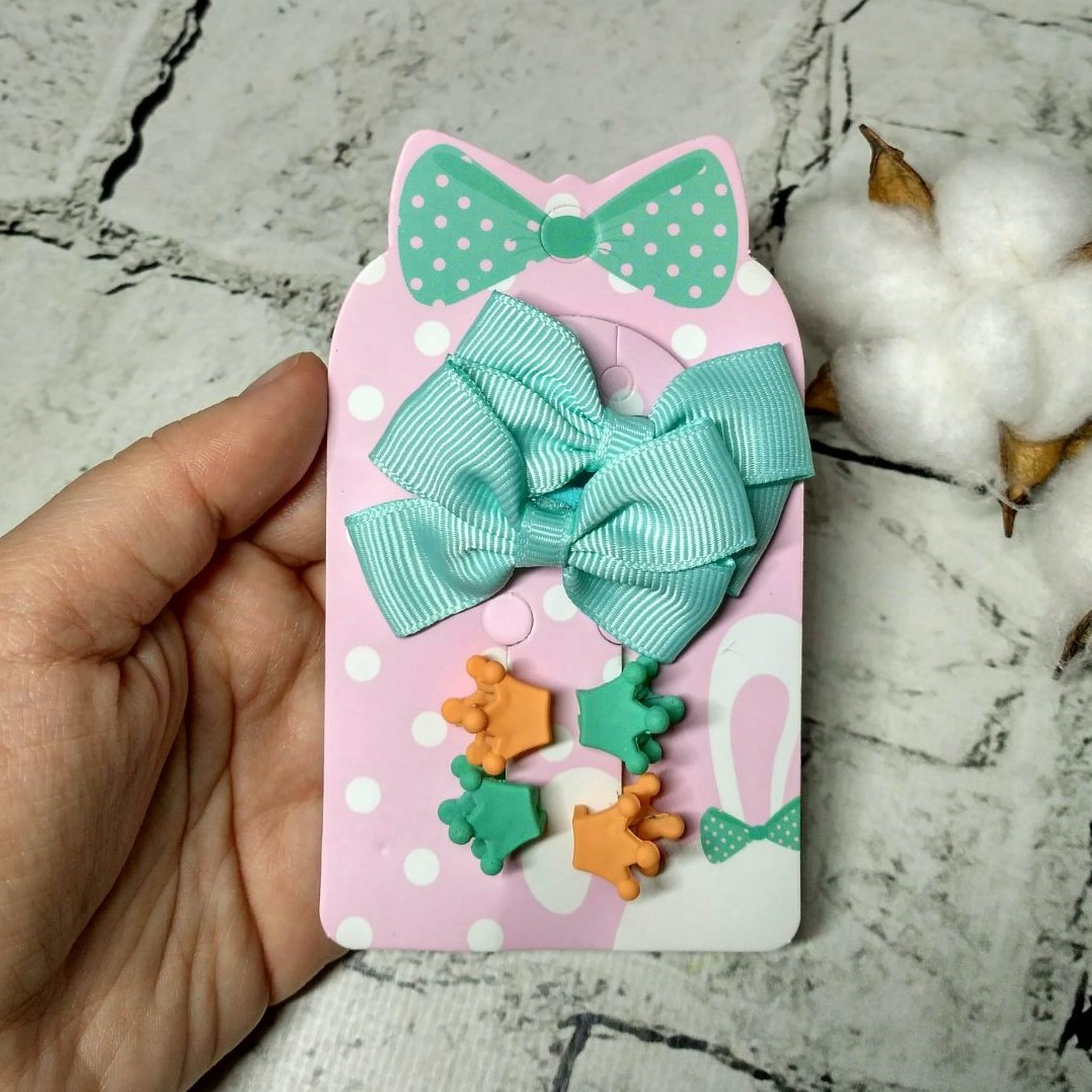 Набір дитячих шпильок гумок для волосся для дівчинки Бантики 6 шт Блакитні 5 см BH-31405-5